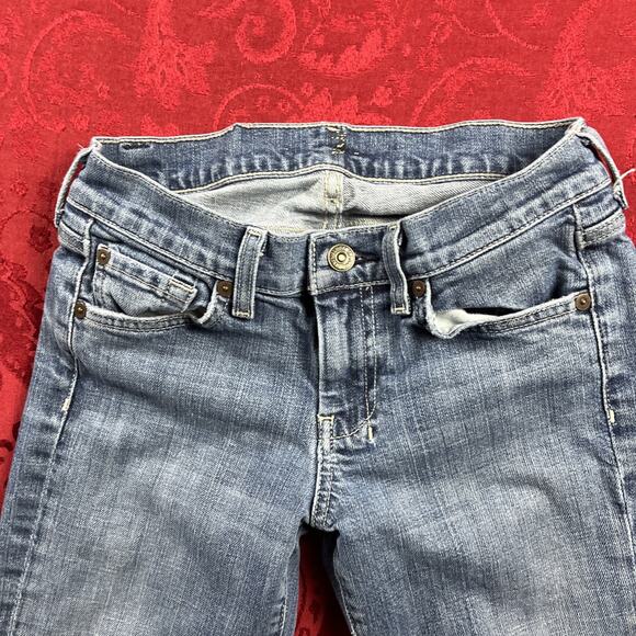 7 For All Mankind Dojo Jeans Women 25x28" Blue Denim Pants Flare Distressed 7FAM - Picture 3 of 14